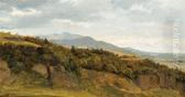 German Landscape Overlooking A Broad Valley Oil Painting by Fritz Petzholdt