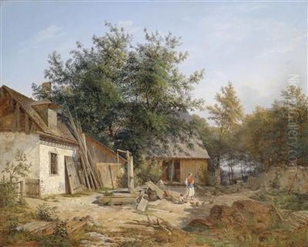 On The Farm Oil Painting by Heinrich Peyer