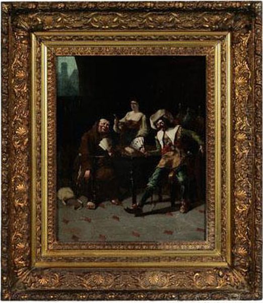 Monk And Cavalier Playing Cards Oil Painting by Frank Charles Peyraud