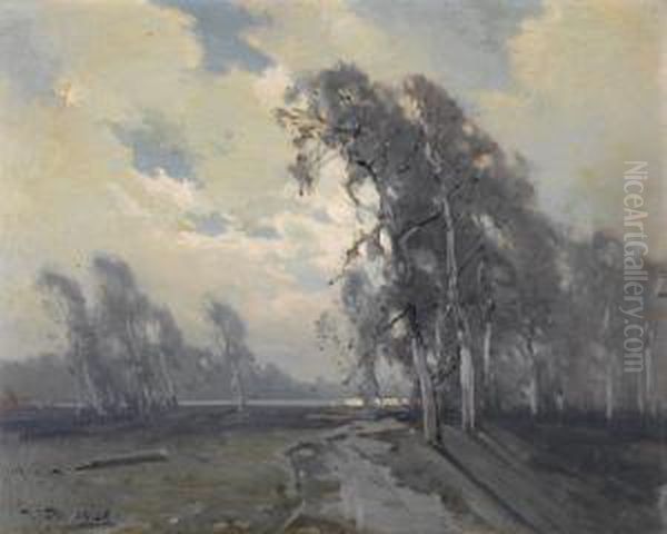 Flusslandschaft In Der Dammerung In Illinois. Oil Painting by Frank Charles Peyraud