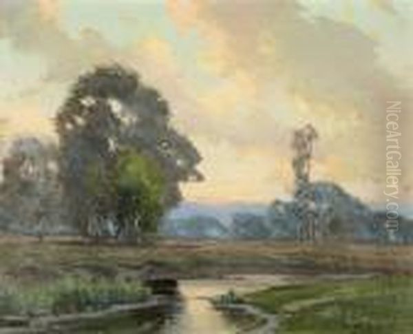 Flusslandschaft In Illinois. Oil Painting by Frank Charles Peyraud