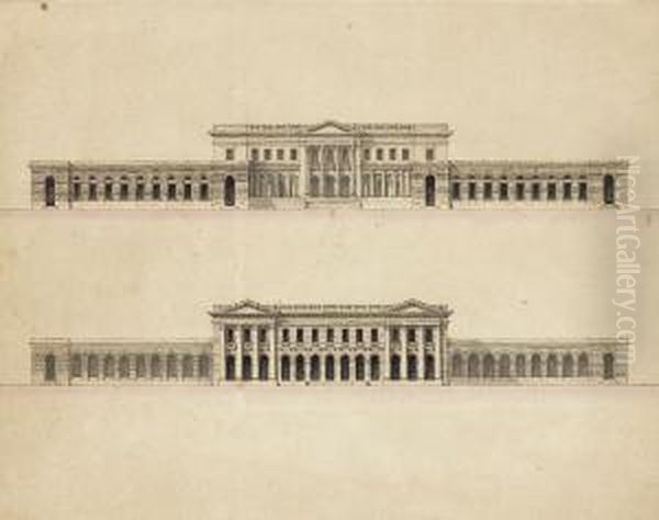 Projet De Palais, Facades Exterieures Et Sur Cour Oil Painting by Marie Joseph Peyre