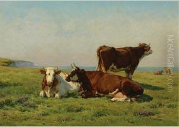 Cows Grazing By The Sea Oil Painting by Juliette Peyrol Bonheur