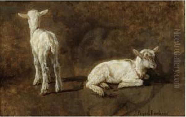 A Study Of Two Lambs Oil Painting by Juliette Peyrol Bonheur