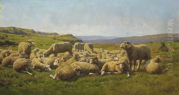 A Flock Of Sheep Oil Painting by Rene Peyrol