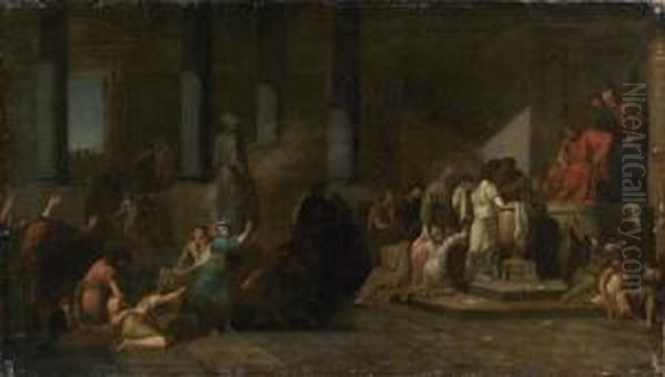 Les Atheniens Et Les Atheniennes Tirant Au Sort Pour Etre Livres Au Minotaure Oil Painting by Jean-Francois Pierre Peyron