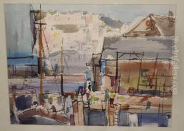 Fishing Port / Seacoast Town Oil Painting by Alfred Conway Peyton