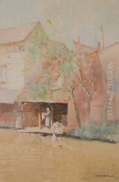 French Washing Day Oil Painting by Bertha Menzler Peyton