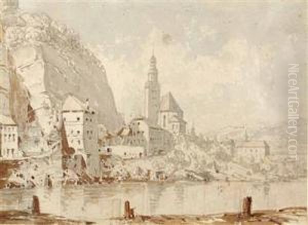 Blick Auf Die Mullner Kirche In Salzburg Oil Painting by Georg Pezolt