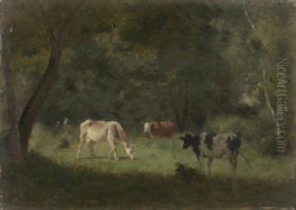 Vaches Dans La Clairiere Oil Painting by Jean Pezous