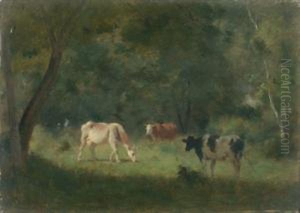 Vaches Dans La Clairiere Oil Painting by Jean Pezous