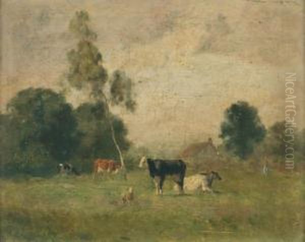 Vaches Dans Un Champ Oil Painting by Jean Pezous