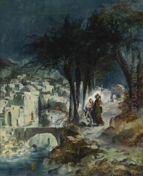 Flight Into Egypt Oil Painting by August I Pezzey