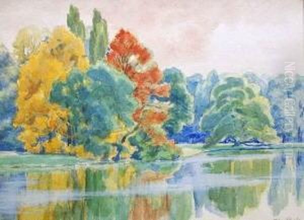 Herbstlich Gefarbte Baume Am Wasser Oil Painting by Felix Georg Pfeifer