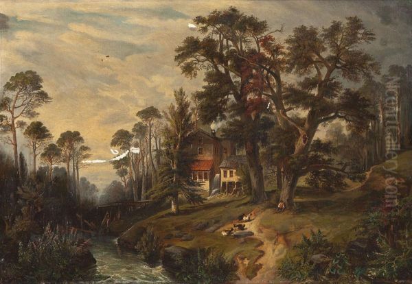 Sommerliche Landschaft Mit Wassermuhle Oil Painting by Francois Joseph I Pfeiffer