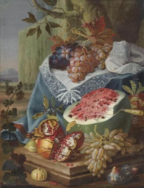 A Watermelon Oil Painting by Maximillian Pfeiler