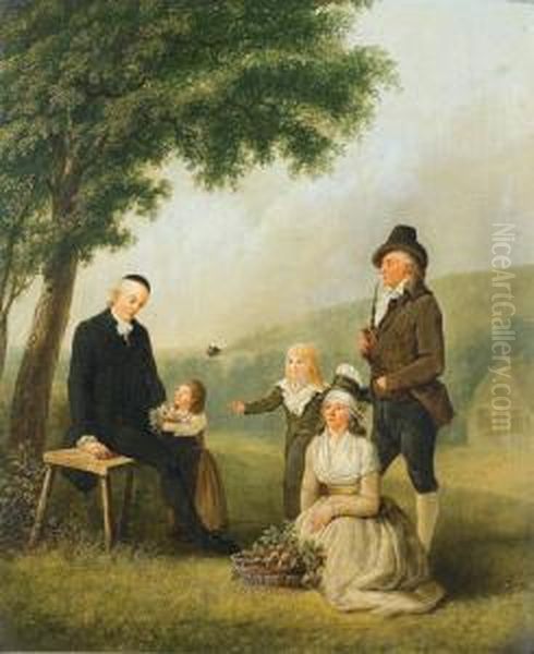 Bildnis Der Familie Des Pfarrers Kramer. Oil Painting by Heinrich Pfenninger