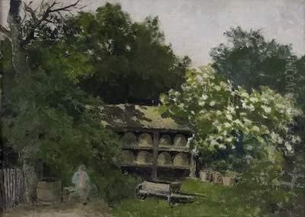 Imker Vor Holunderbusch. Oil Painting by Franz Pflugradt