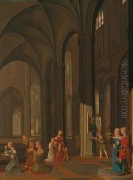 Circle Interior Of A Gothic Church With Romanticised Decorative Figures Oil Painting by Franz Pforr