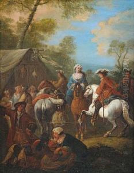 Berittene Soldaten An Einem Marketenderzelt Oil Painting by Johann Georg Pforr