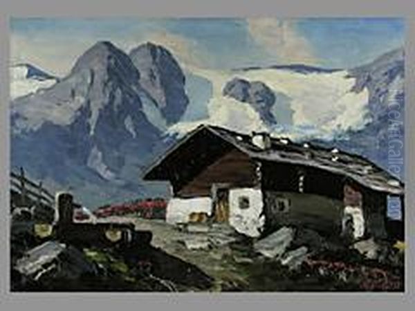 Die Hutte Im Gebirge Oil Painting by Alois Pfund