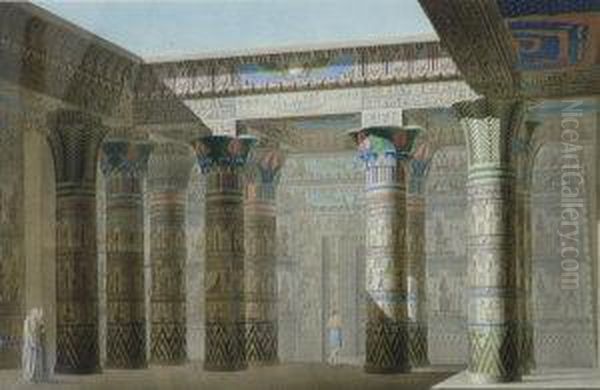 Vue Perspective Interieurecoloriee Prise Sous Le Portique Du Grand Temple Oil Painting by Antoine Phelippeaux