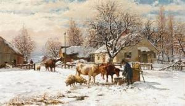 New England Winter Scene Oil Painting by William Preston Phelps