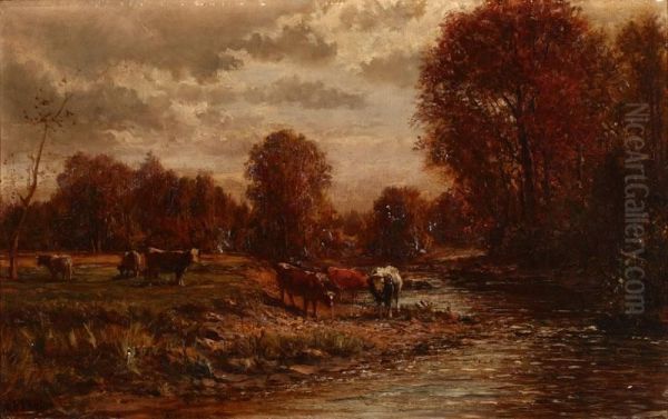 Landscape With Grazing Cattle Oil Painting by William Preston Phelps