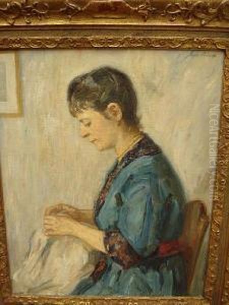 Portrait Of A Woman Sewing Oil Painting by John Philipp