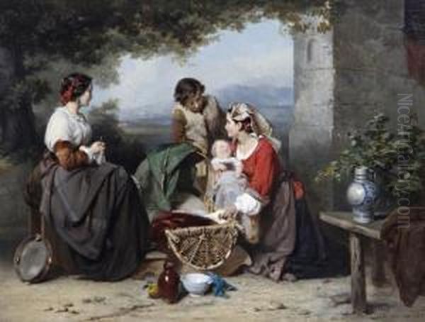 Figures In A Courtyard Oil Painting by Karel Frans Philippeau