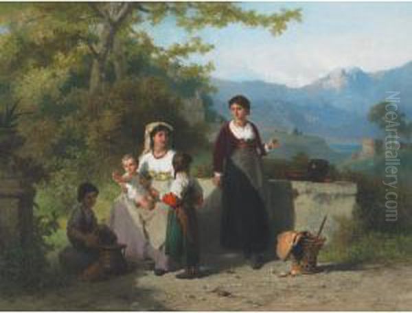 Mother And Children Resting In The Campagna Oil Painting by Karel Frans Philippeau