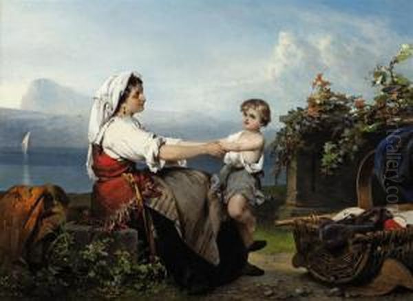 Mother And Child In A Mediterranean Landscape Oil Painting by Karel Frans Philippeau