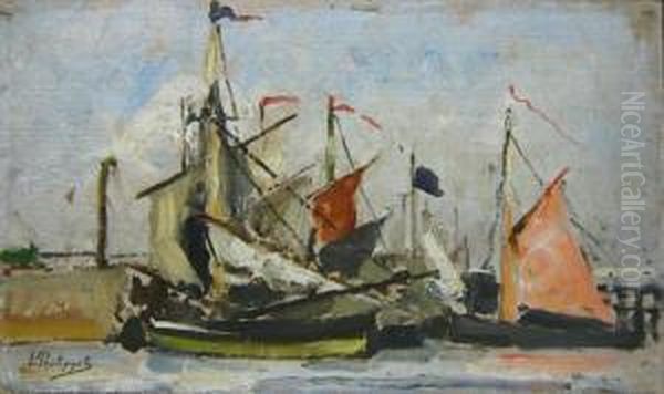 Barques Au Rivage Oil Painting by Leon Philippet