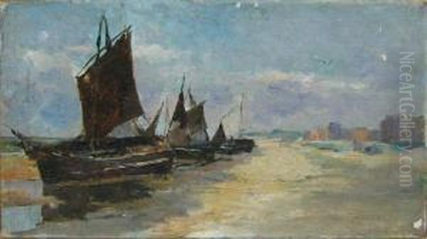 Barques Sur La Plage Oil Painting by Leon Philippet