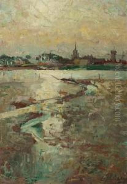 Paysage A La Riviere Oil Painting by Leon Philippet