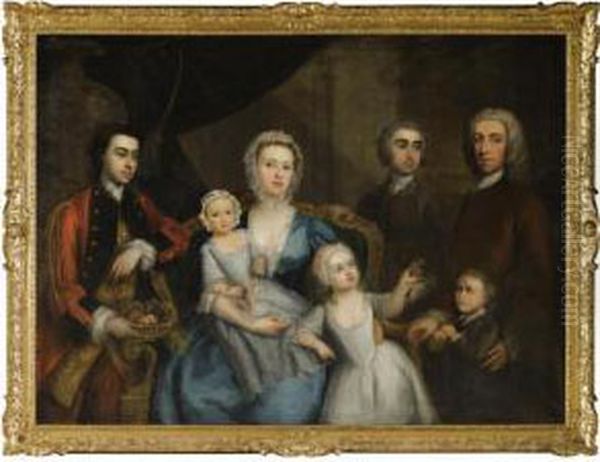 Portrait Of A Family In An Interior Oil Painting by Charles Philips