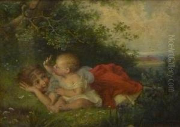 Children At The Edge Of A Wood Oil Painting by Frank Albert Philips