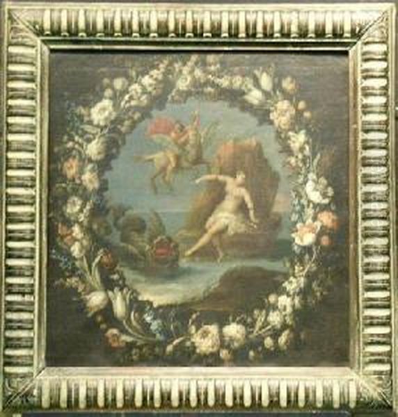 Perseus And Andromeda And Aurora In Floral Surrounds: Two Oil Painting by Jan Caspar Philips