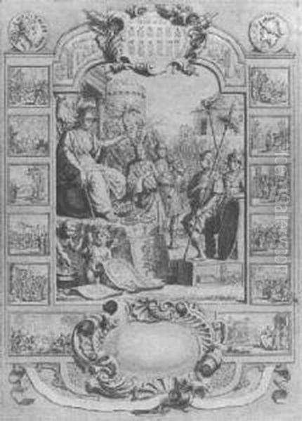 A Design For A Frontispiece: Rendering Homage To Minerva And Scenes From Roman History Oil Painting by Jan Caspar Philips