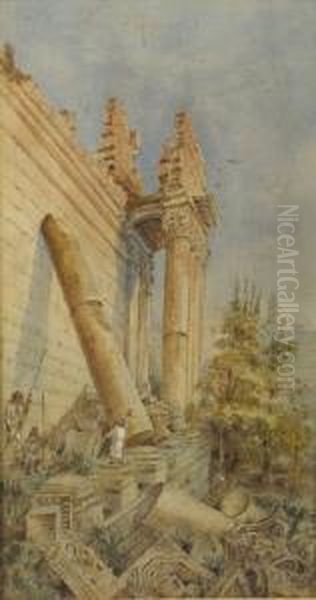 The Fallen Column, Baabek Near Damascus Oil Painting by J.J. Philips