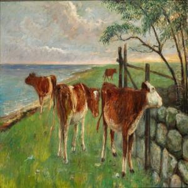 Cattle Near A Gate, Saltholm Oil Painting by Theodor Philipsen