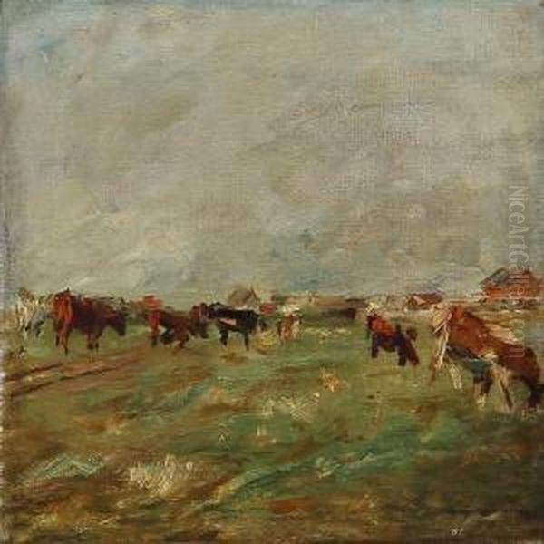 Landscape With Grazing Cows Oil Painting by Theodor Philipsen