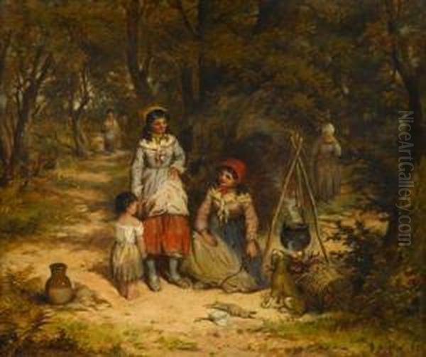 Gypsy Women By A Campfire Oil Painting by John Phillip