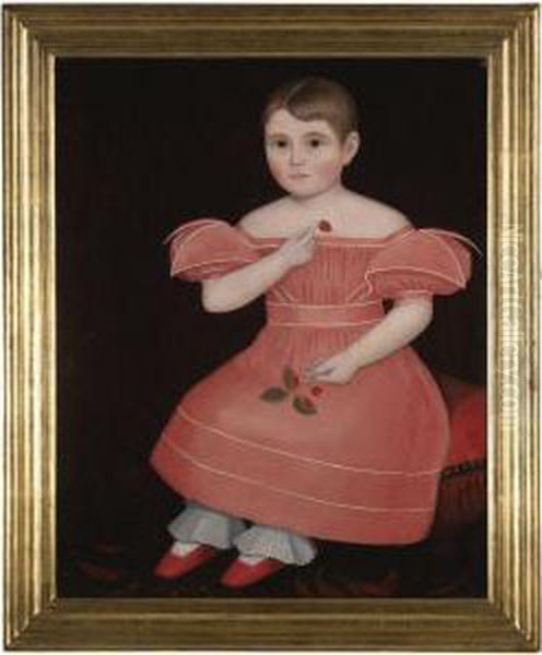 Portrait Of A Rosy Cheeked Young Girl In A Pink Dress Oil Painting by Ammi Phillips