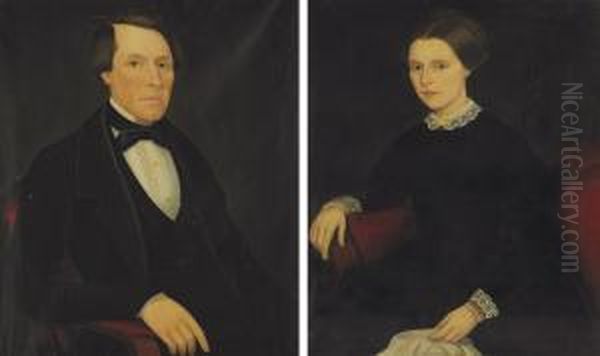 A Pair Of Portraits Of Theron Daniel Ludington (1826-1900) And Eleanor Bailey Ludington (1826-1863) Oil Painting by Ammi Phillips