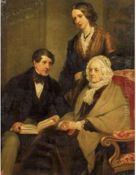 Portrait Of Sir William Fowle Middleton, 2nd Bt., With His Wife Anne Cust And His Mother Harriet, Lady Middleton. Oil Painting by Henry Wyndham Phillips