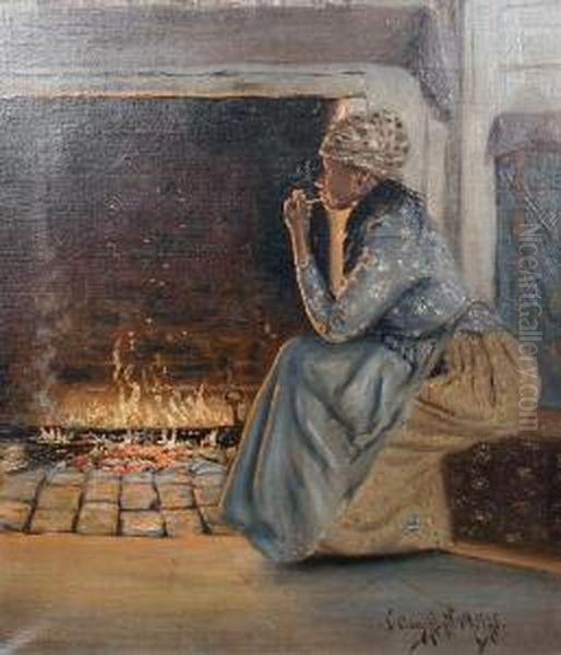 By The Fireside Oil Painting by John Campbell Phillips