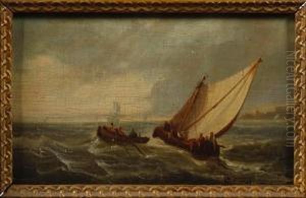 Fishing Boat Off A Coast Oil Painting by S.H Phillips