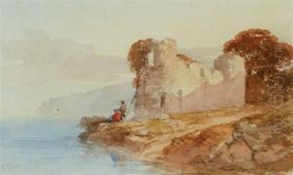 Sandersfoot Castle Oil Painting by James George Philp