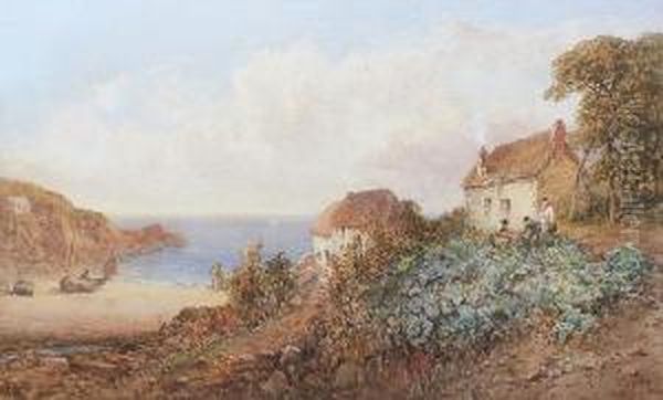 Cutting Cabbages By The Sea Oil Painting by James George Philp